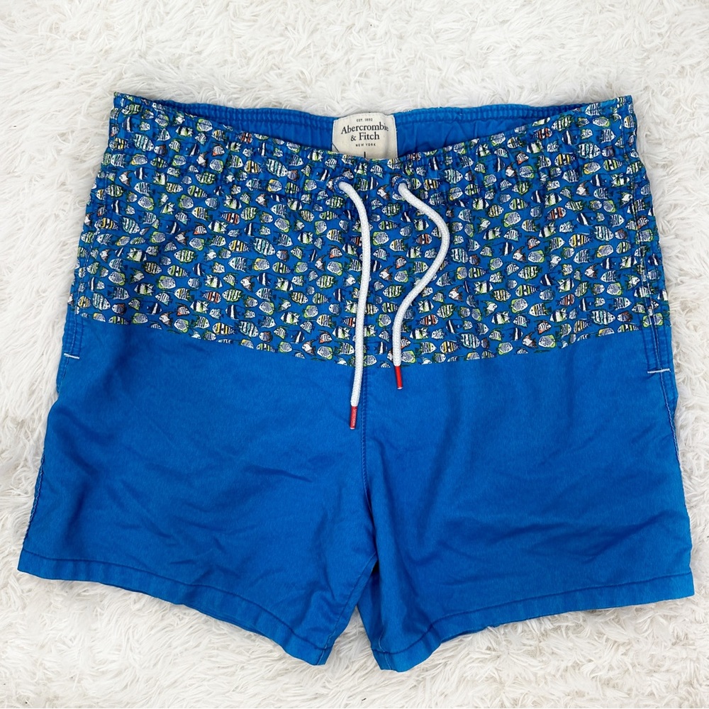 Abercrombie & Fitch Fish Print Swim Trunks Shorts Large 5” Inseam